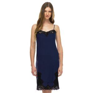 LIBERTINE for Target Silk Slip Dress Dark Blue Black Lace Trim Retro M NWT